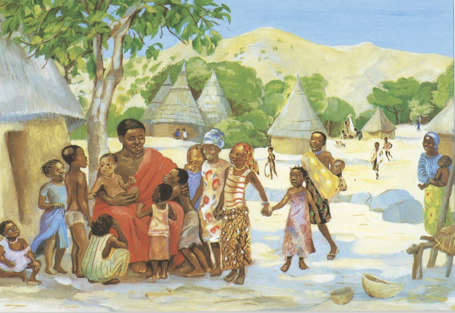 painting of an African-looking Jesus surrounded by children