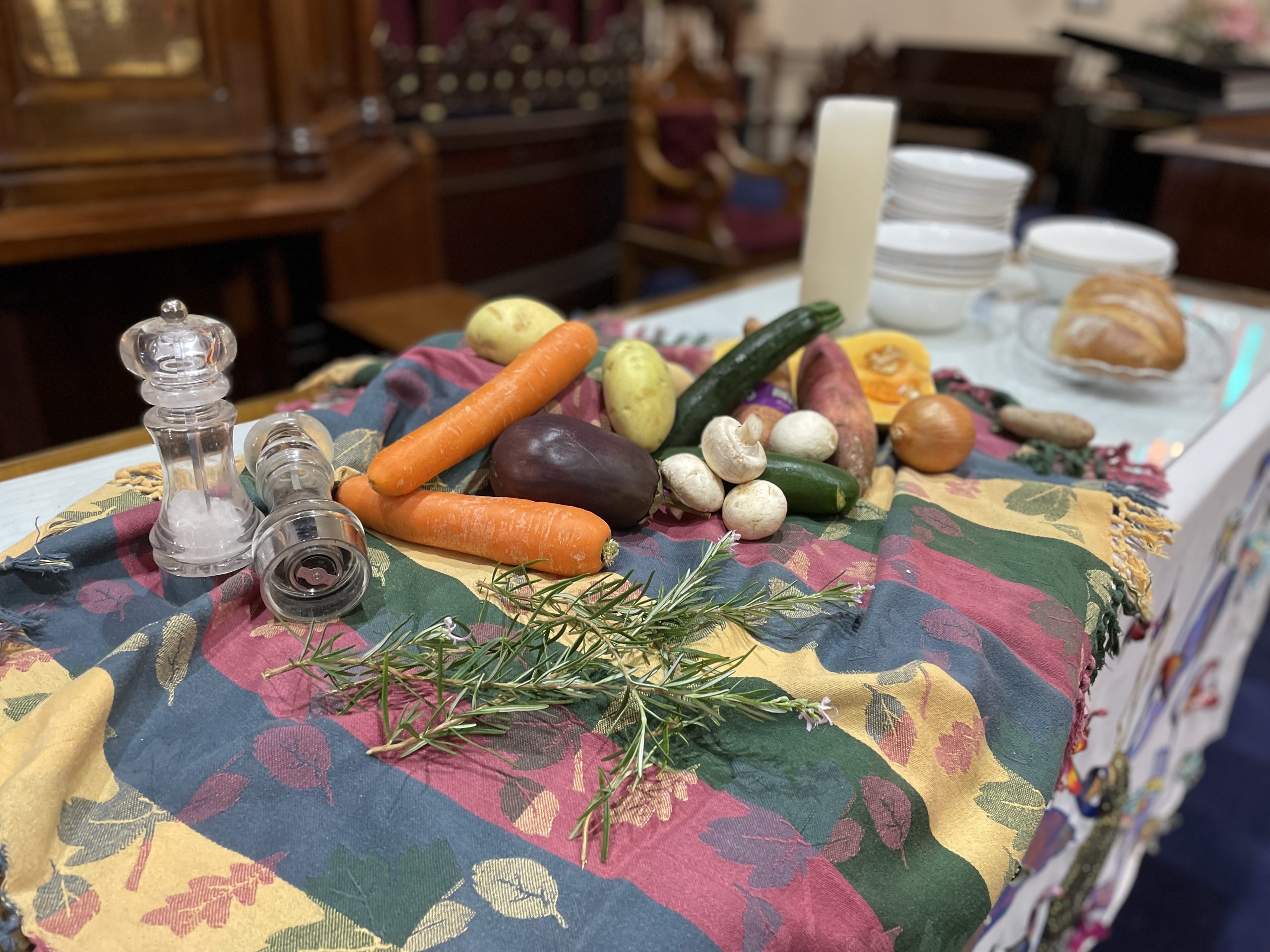 vegetables on communion table